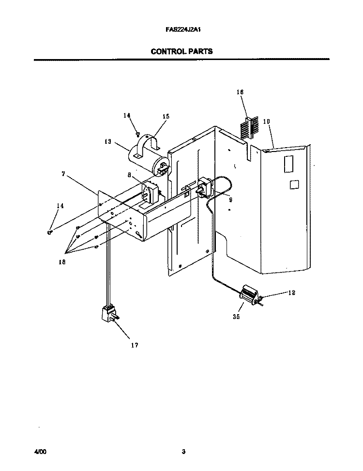 CONTROL PARTS Diagram and Parts List for FAS224J2A1  Frigidaire Air Conditioner