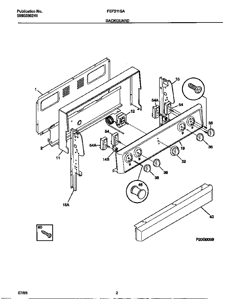 BACKGUARD Diagram and Parts List for FEF311SADF  Frigidaire Range