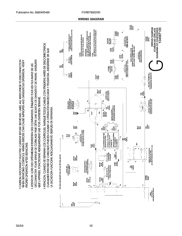 WIRING DIAGRAM Diagram and Parts List for FGRB7800DS0  Frigidaire Dryer