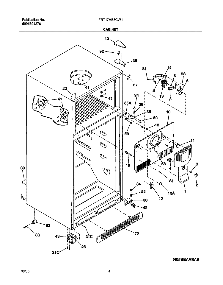 CABINET Diagram and Parts List for FRT17HB3CW1  Frigidaire Refrigerator