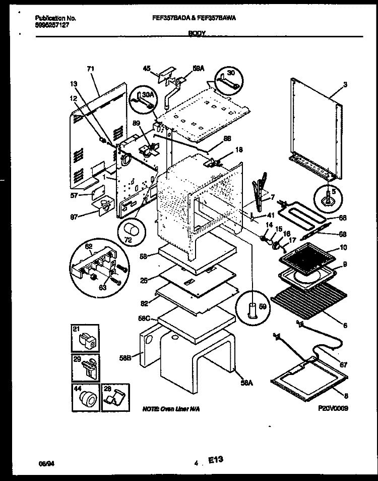 BODY PARTS Diagram and Parts List for FEF357BADB  Frigidaire Range