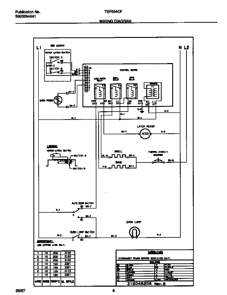 WIRING DIAGRAM Diagram and Parts List for TEB554CFBA  Tappan Wall Oven
