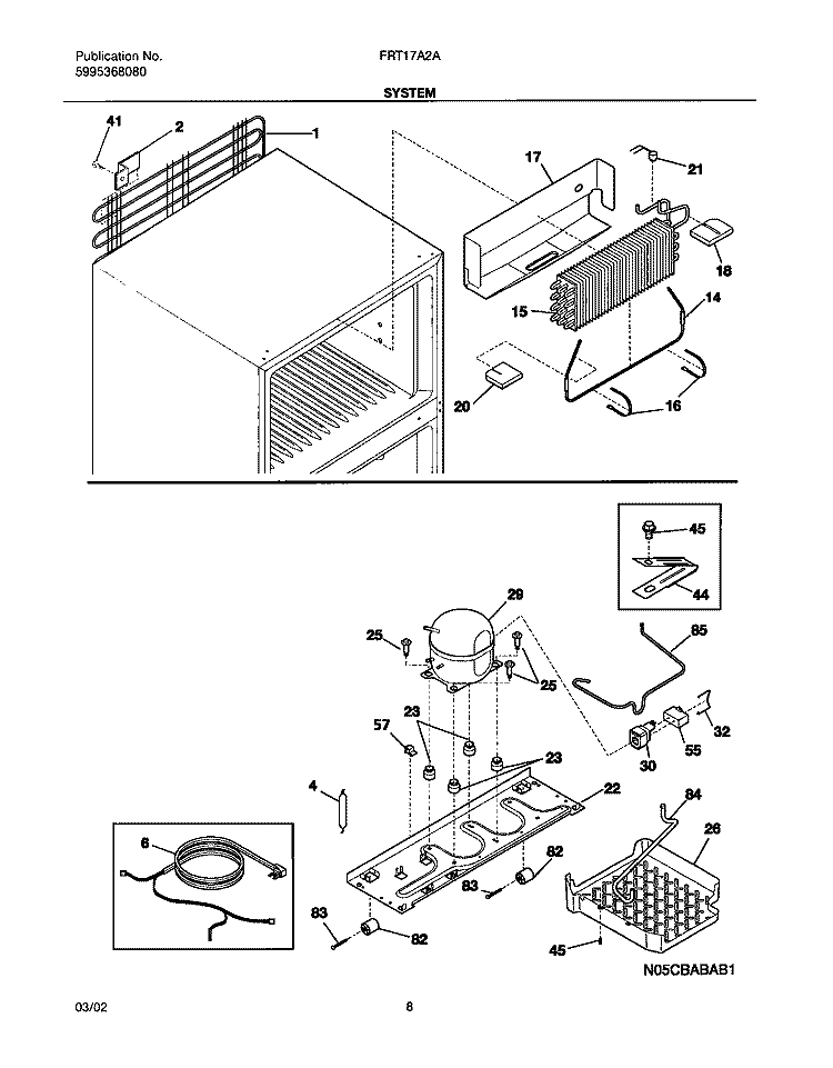 SYSTEM Diagram and Parts List for FRT17A2AQ1  Frigidaire Refrigerator