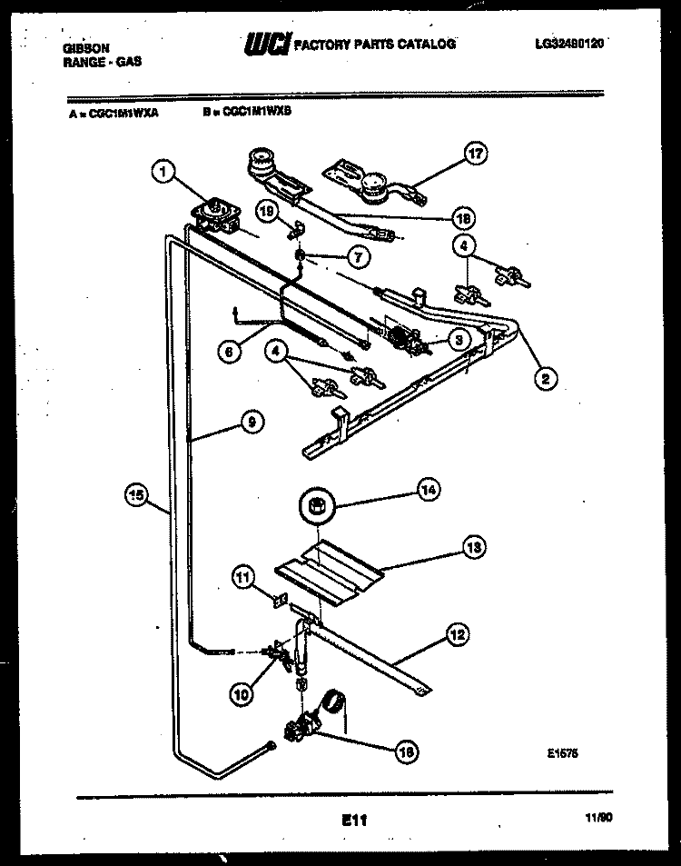 BURNER PARTS Diagram and Parts List for CGC1M1WXB  Gibson Range