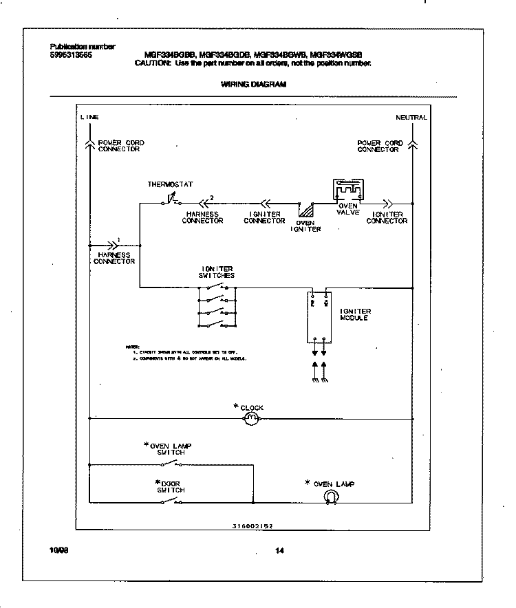 WIRING DIAGRAM Diagram and Parts List for MGF334BGBB  Frigidaire Range