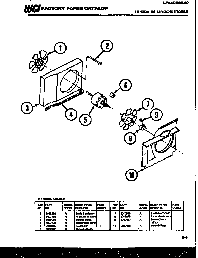 AIR HANDLING PARTS Diagram and Parts List for A05LH5E1  Frigidaire Air Conditioner
