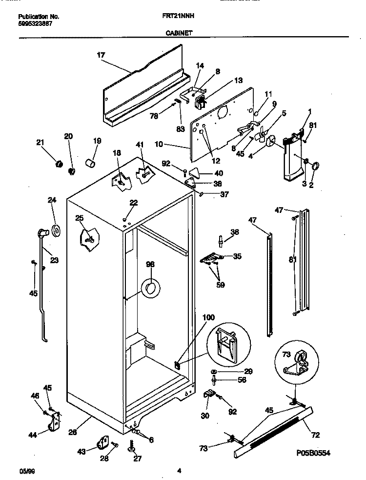 CABINET Diagram and Parts List for FRT21NNHB1  Frigidaire Refrigerator