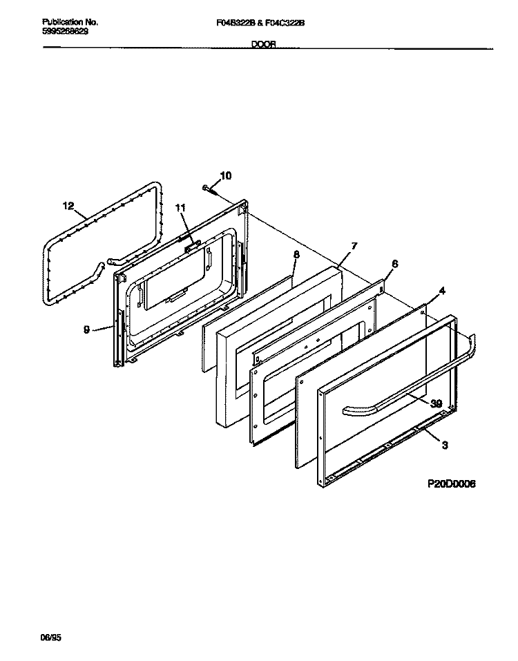 DOOR Diagram and Parts List for F04B322BDB  Frigidaire Range
