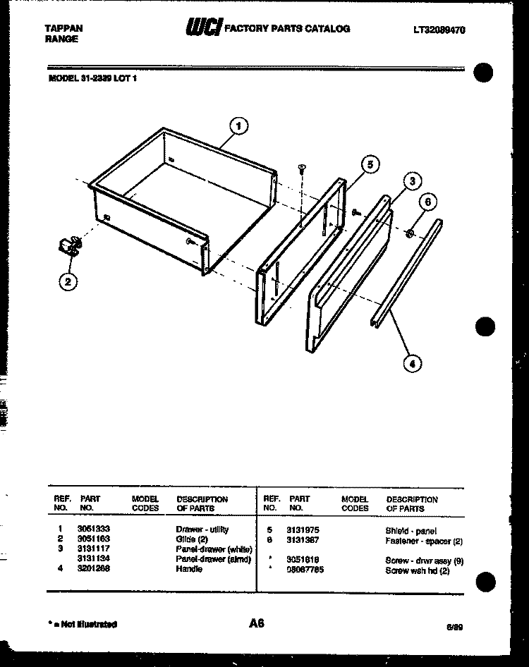 DRAWER PARTS Diagram and Parts List for 31-2339-23-01  Tappan Range