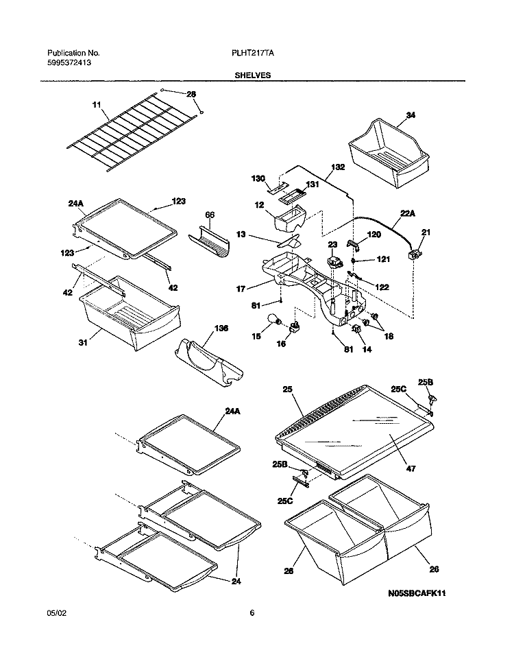 SHELVES Diagram and Parts List for PLHT217TAB3  Frigidaire Refrigerator