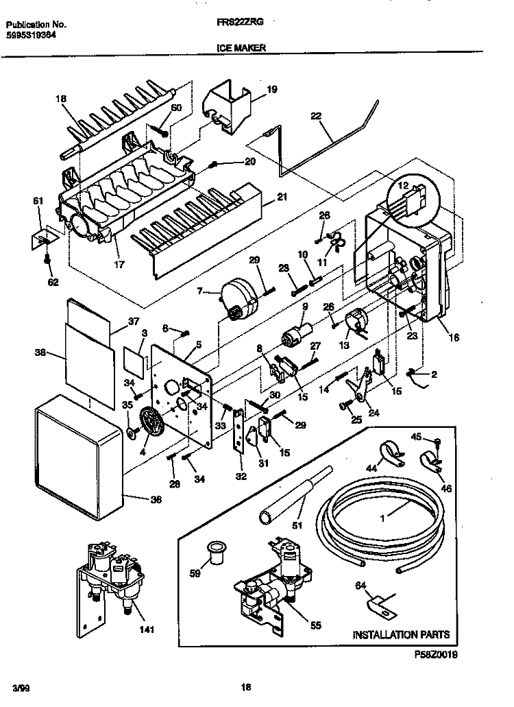 ICE MAKER Diagram and Parts List for FRS22ZRGB3  Frigidaire Refrigerator
