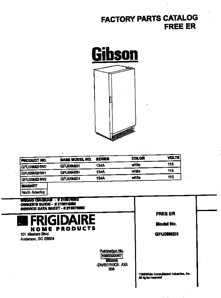 COVER Diagram and Parts List for GFU09M2HW2  Gibson Freezer