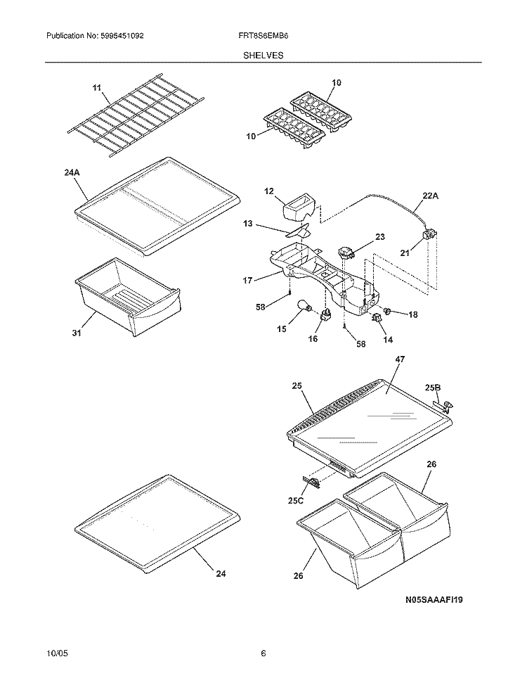 SHELVES Diagram and Parts List for FRT8S6EMB6  Frigidaire Refrigerator