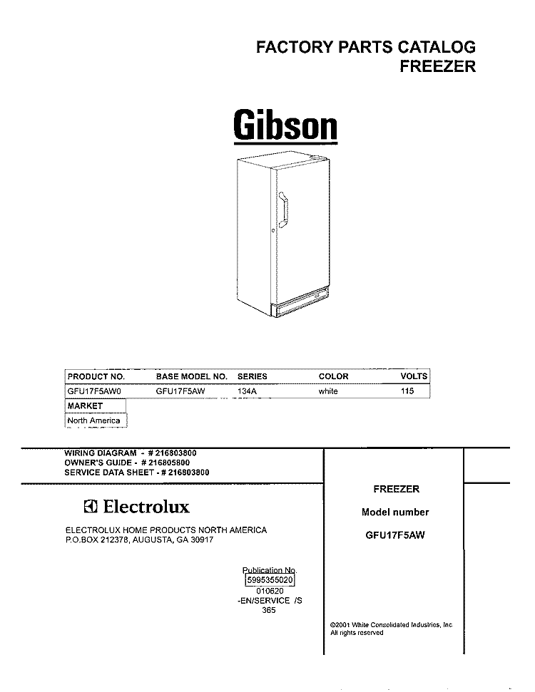 COVER Diagram and Parts List for GFU17F5AW0  Gibson Freezer