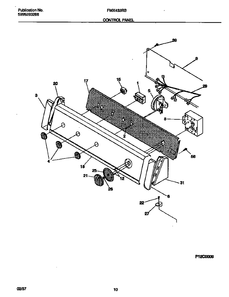 CONTROL PANEL Diagram and Parts List for FWX433RBS5  Frigidaire Washer