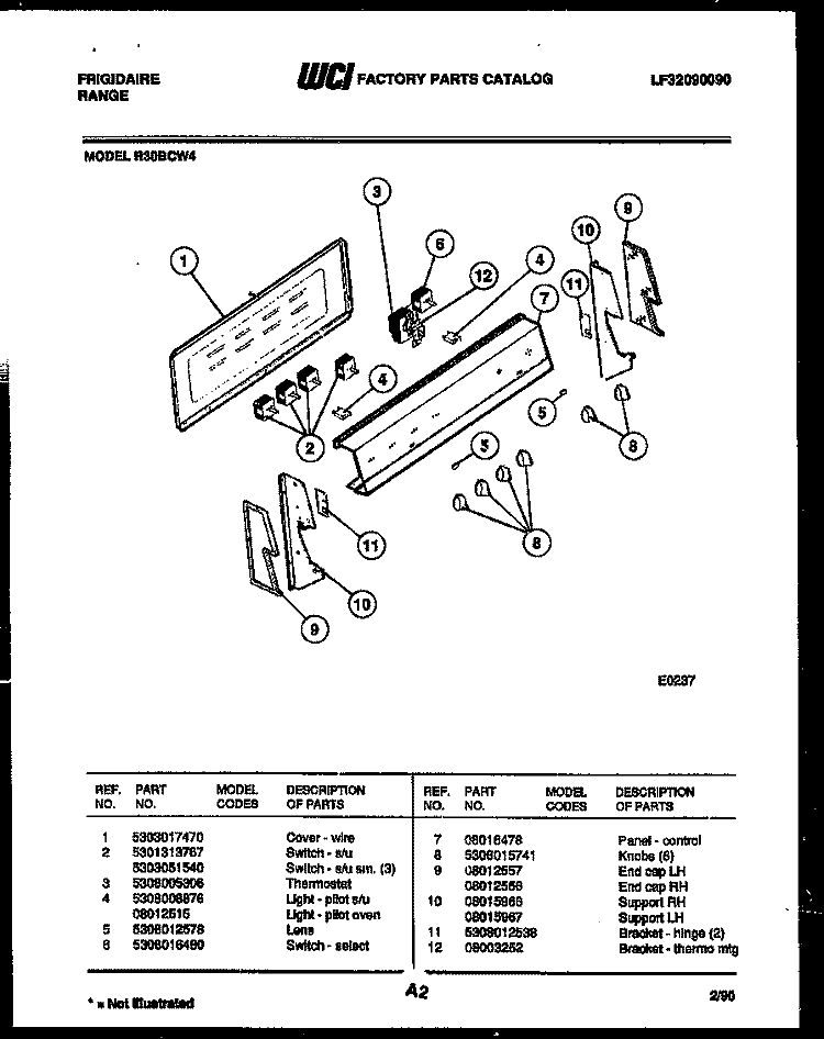 BACKGUARD Diagram and Parts List for R30BCH4  Frigidaire Range