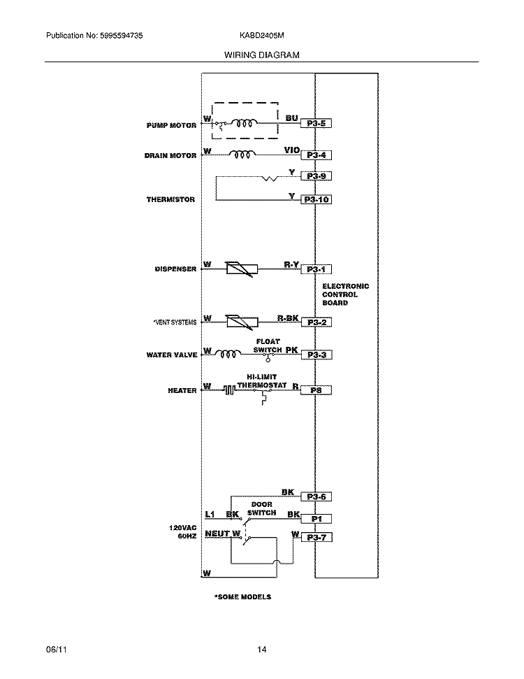 WIRING DIAGRAM Diagram and Parts List for KABD2405MW0A  Kelvinator Dishwasher