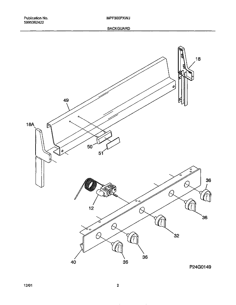 BACKGUARD Diagram and Parts List for MPF300PXWJ  Uni Range