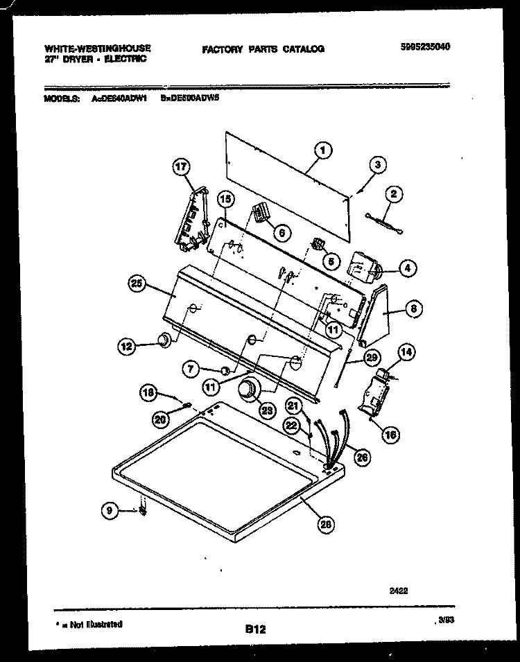 CONSOLE AND CONTROL PARTS Diagram and Parts List for DE640ADW1  Frigidaire Dryer