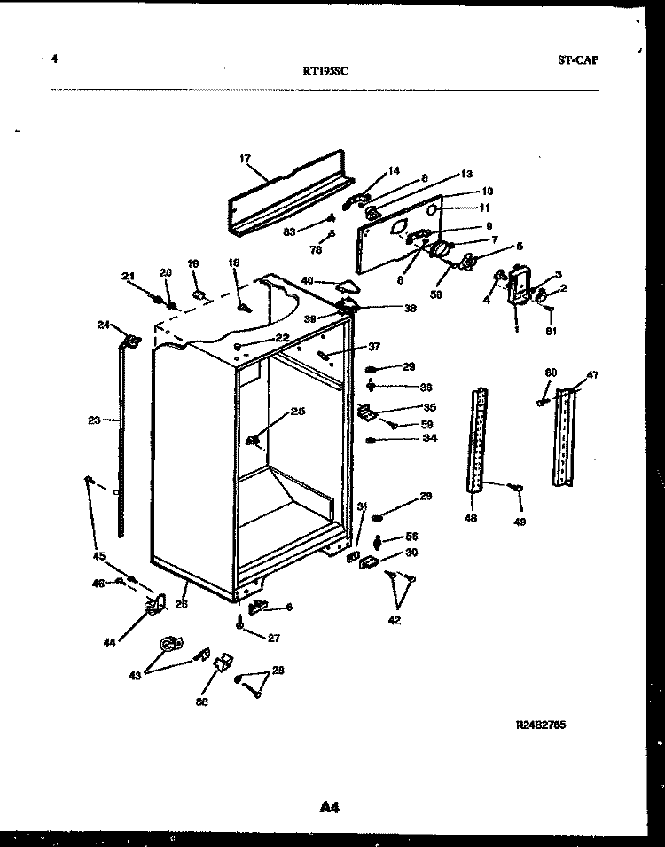 CABINET PARTS Diagram and Parts List for RT195SCF0  Frigidaire Refrigerator