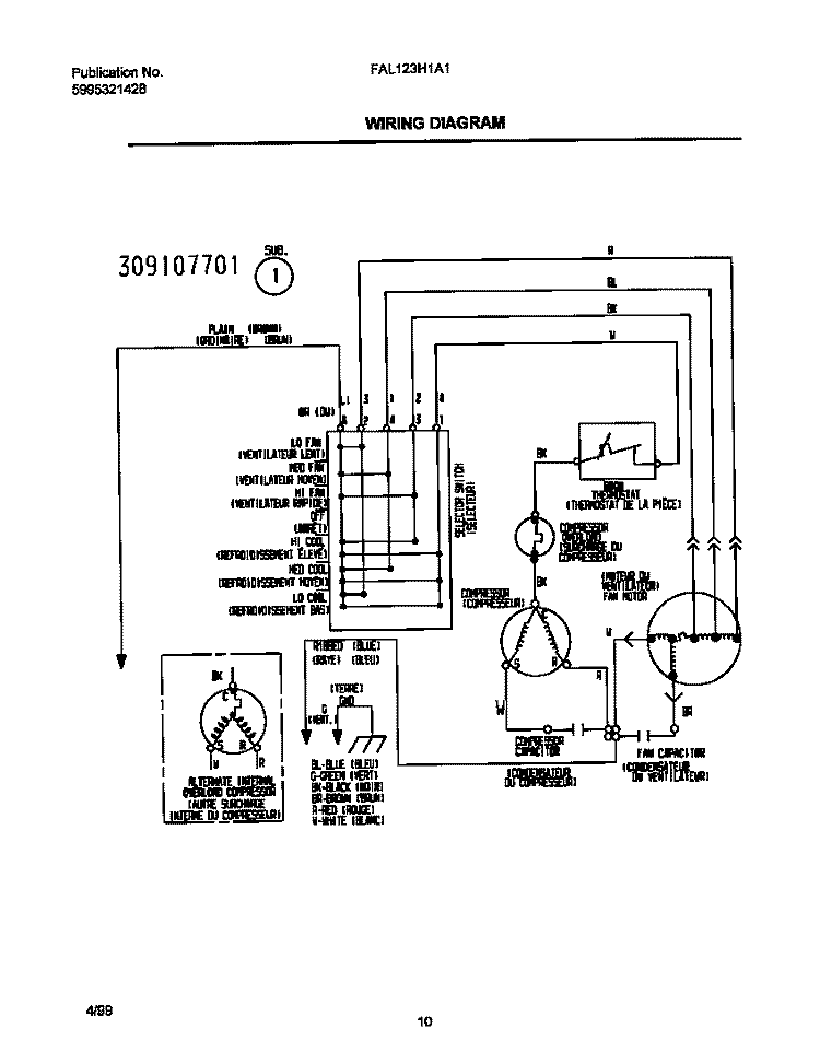 WIRING DIAGRAM Diagram and Parts List for FAL123H1A1  Frigidaire Air Conditioner