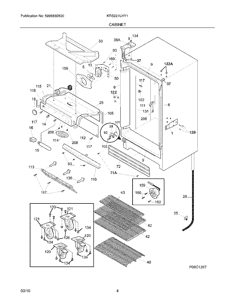 CABINET Diagram and Parts List for KRS221LHY1  Kelvinator Refrigerator