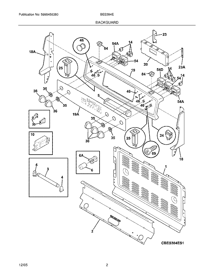 BACKGUARD Diagram and Parts List for BES384EB1  Crosley Wall Oven