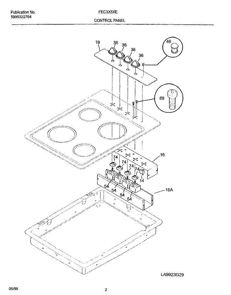 CONTROL PANEL Diagram and Parts List for FEC3X5XETA  Frigidaire Cooktop