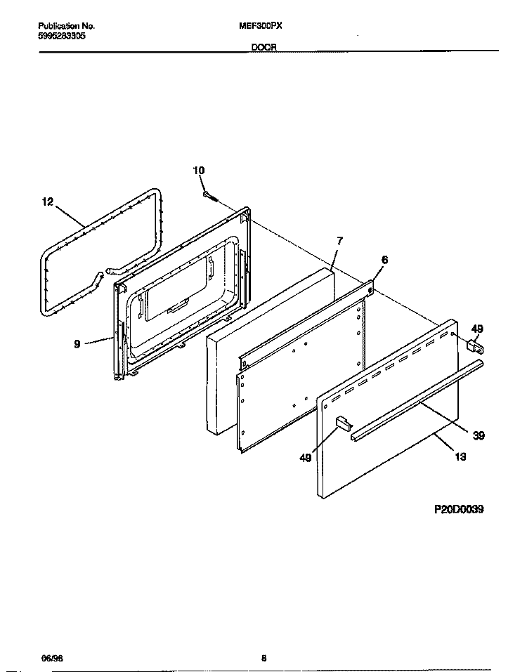 DOOR Diagram and Parts List for MEF300PXWB  Frigidaire Range