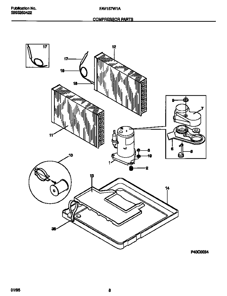 COMPRESSOR PARTS Diagram and Parts List for FAV157W1A1  Frigidaire Air Conditioner