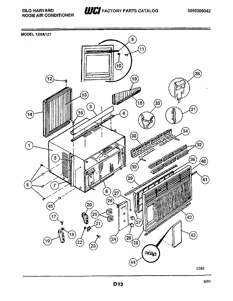 WRAPPER Diagram and Parts List for 12HA121  Frigidaire Air Conditioner