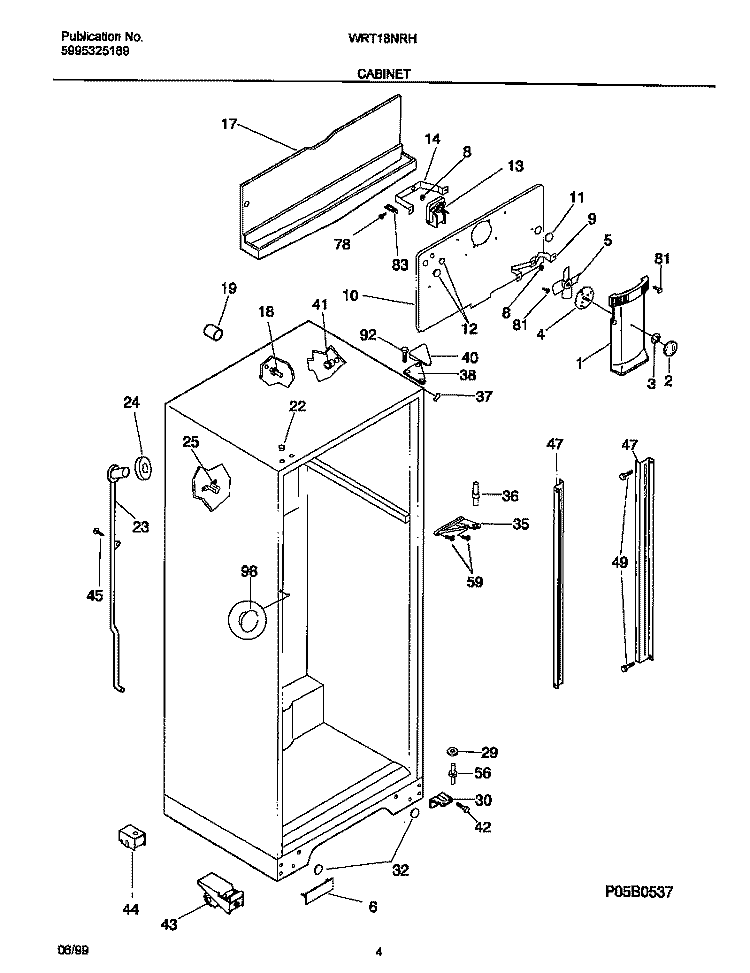 CABINET Diagram and Parts List for WRT18NRHW0  Frigidaire Refrigerator
