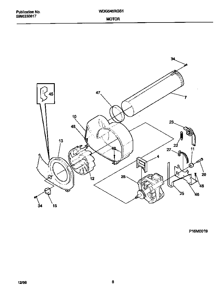 MOTOR, BLOWER Diagram and Parts List for WDG546RGS1  Frigidaire Dryer