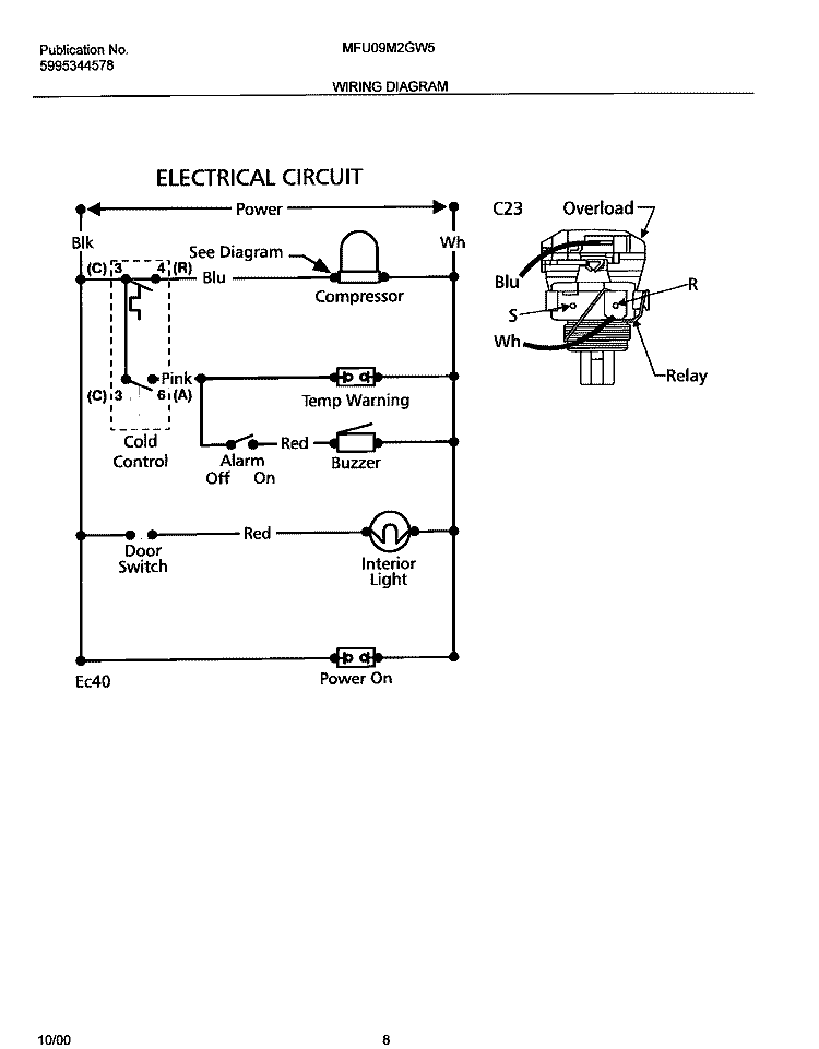 WIRING DIAGRAM Diagram and Parts List for MFU09M2GW5  Frigidaire Freezer