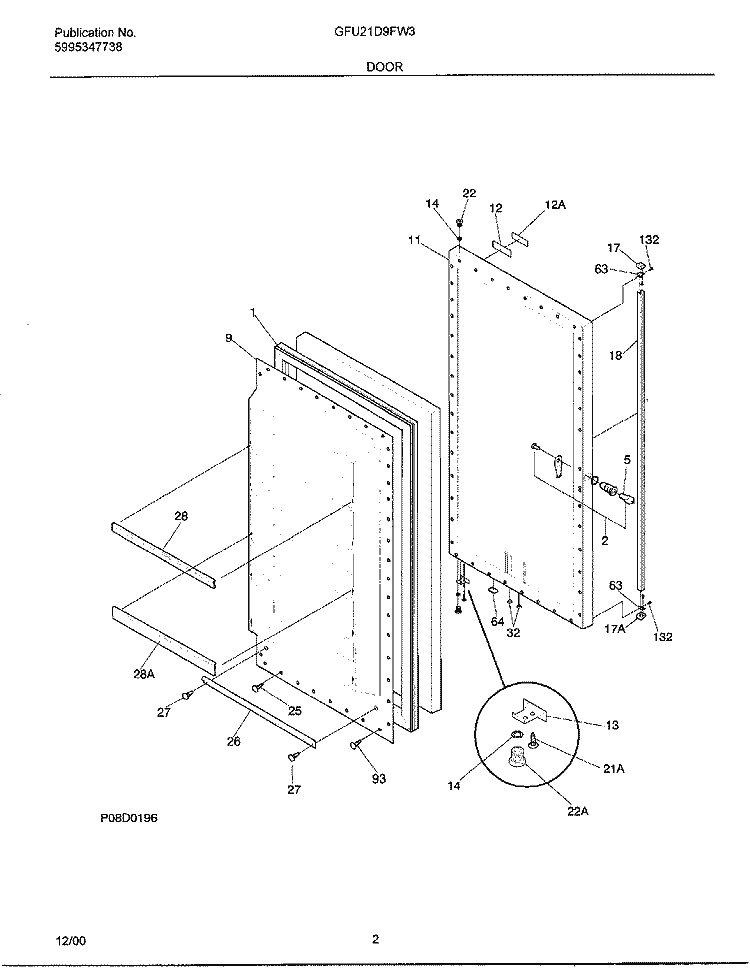 DOOR Diagram and Parts List for GFU21D9FW3  Gibson Freezer