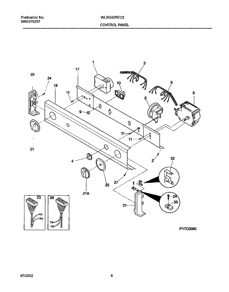 CONTROL PANEL Diagram and Parts List for WLXG42RED3  Frigidaire Washer Dryer Combo