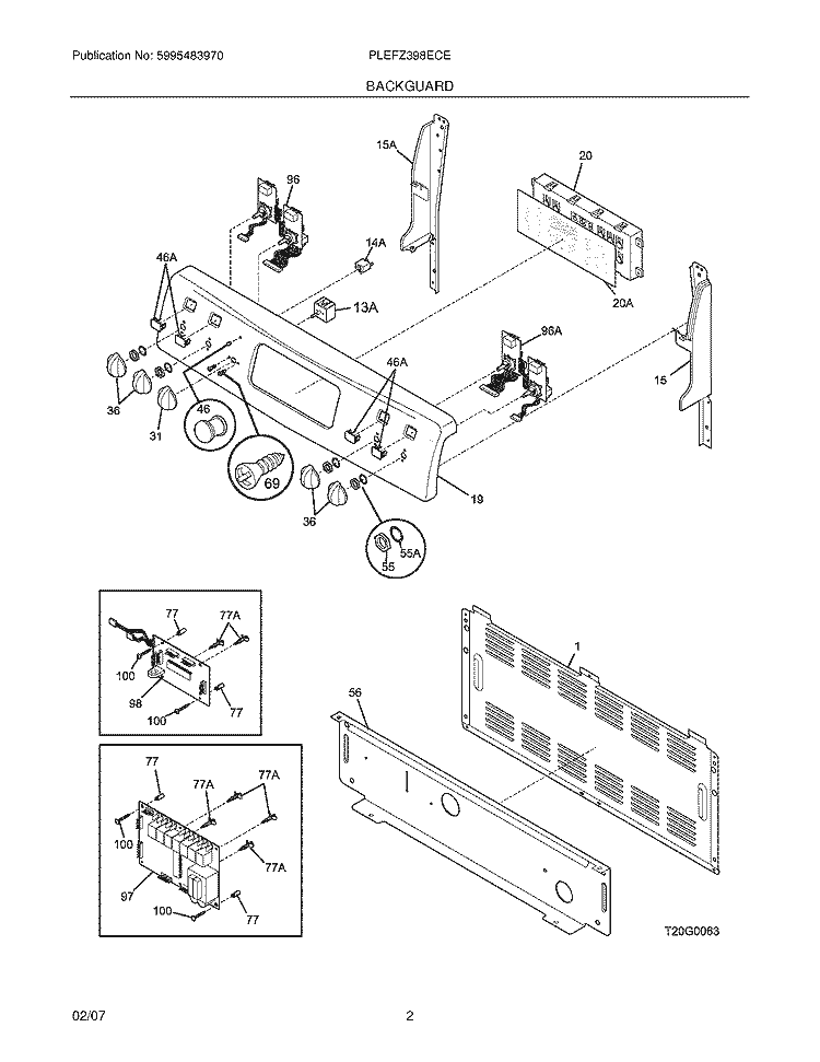 BACKGUARD Diagram and Parts List for PLEFZ398ECE  Frigidaire Range