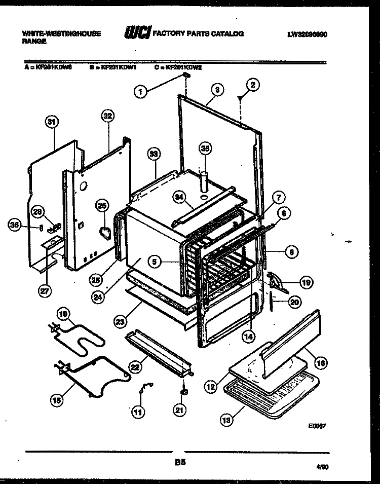 BODY PARTS Diagram and Parts List for KF201KDW0  Frigidaire Range