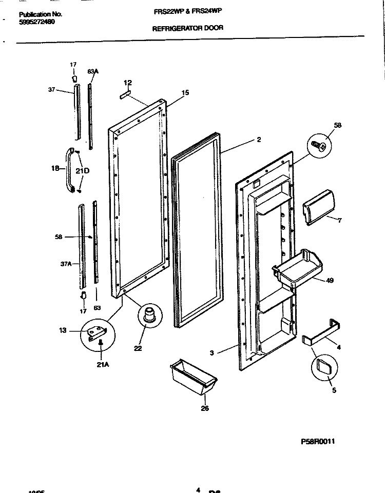 REFRIGERATOR DOOR Diagram and Parts List for FRS22WPCW1  Frigidaire Refrigerator