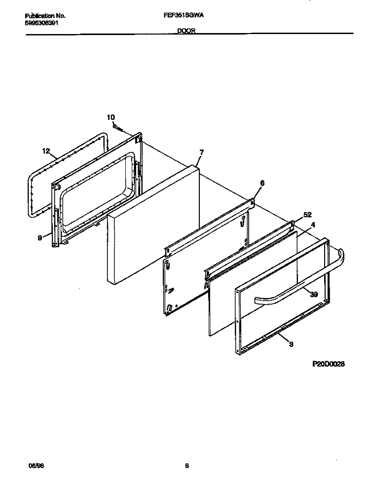 DOOR Diagram and Parts List for FEF351SGWA  Frigidaire Range