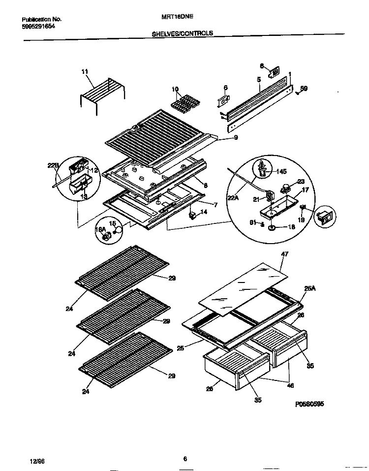 SHELVES / CONTROLS Diagram and Parts List for MRT18DNEW3  Frigidaire Refrigerator