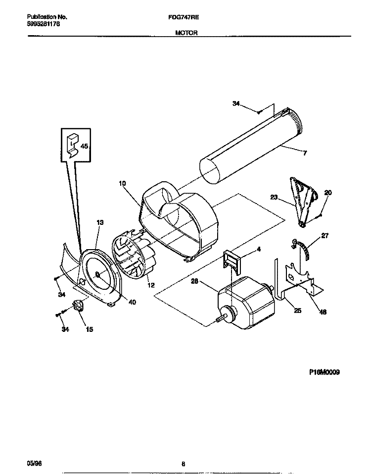 MOTOR Diagram and Parts List for FDG747RET0  Frigidaire Dryer