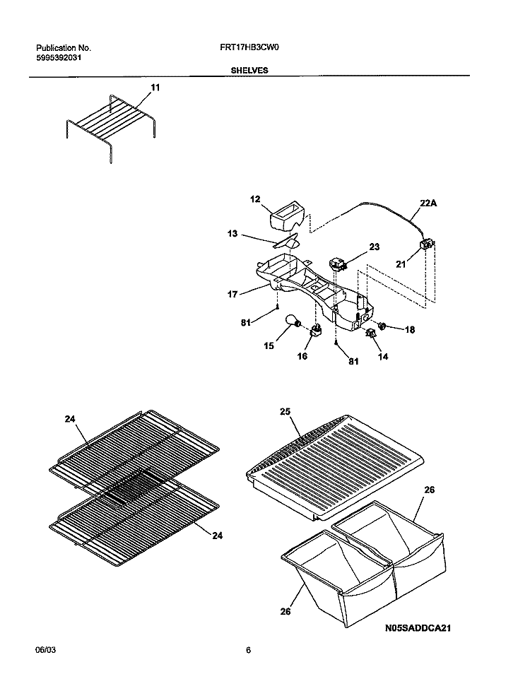 SHELVES Diagram and Parts List for FRT17HB3CW0  Frigidaire Refrigerator
