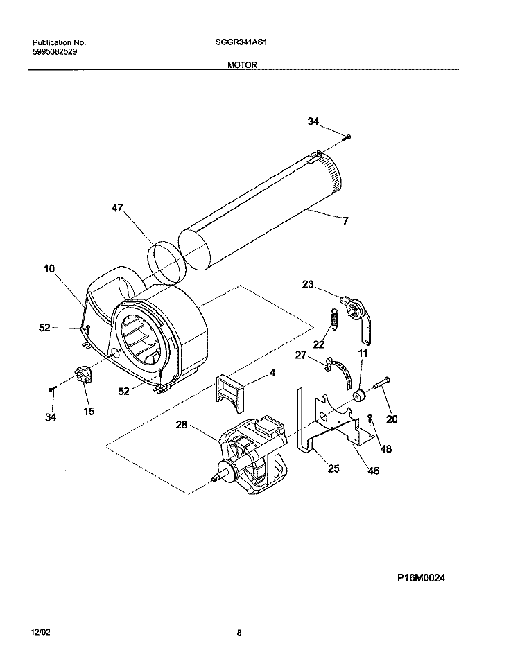 MOTOR Diagram and Parts List for SGGR341AS1  Frigidaire Dryer