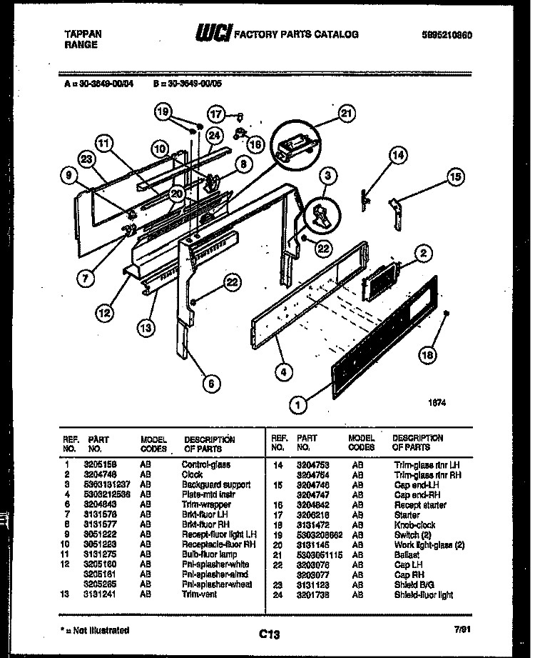 BACKGUARD Diagram and Parts List for 30-3649-00-05  Tappan Range