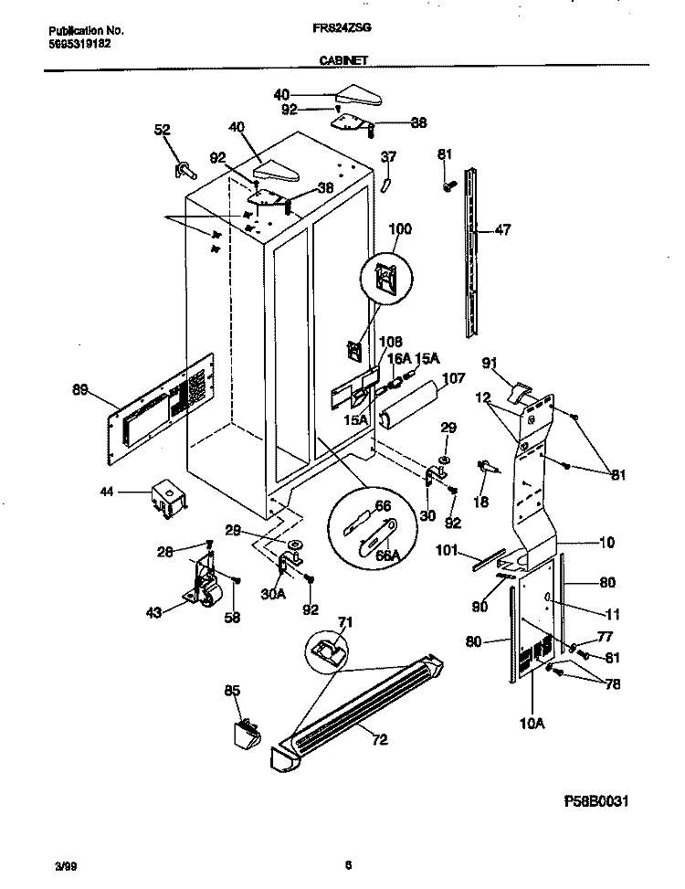 CABINET Diagram and Parts List for FRS24ZSGB3  Frigidaire Refrigerator
