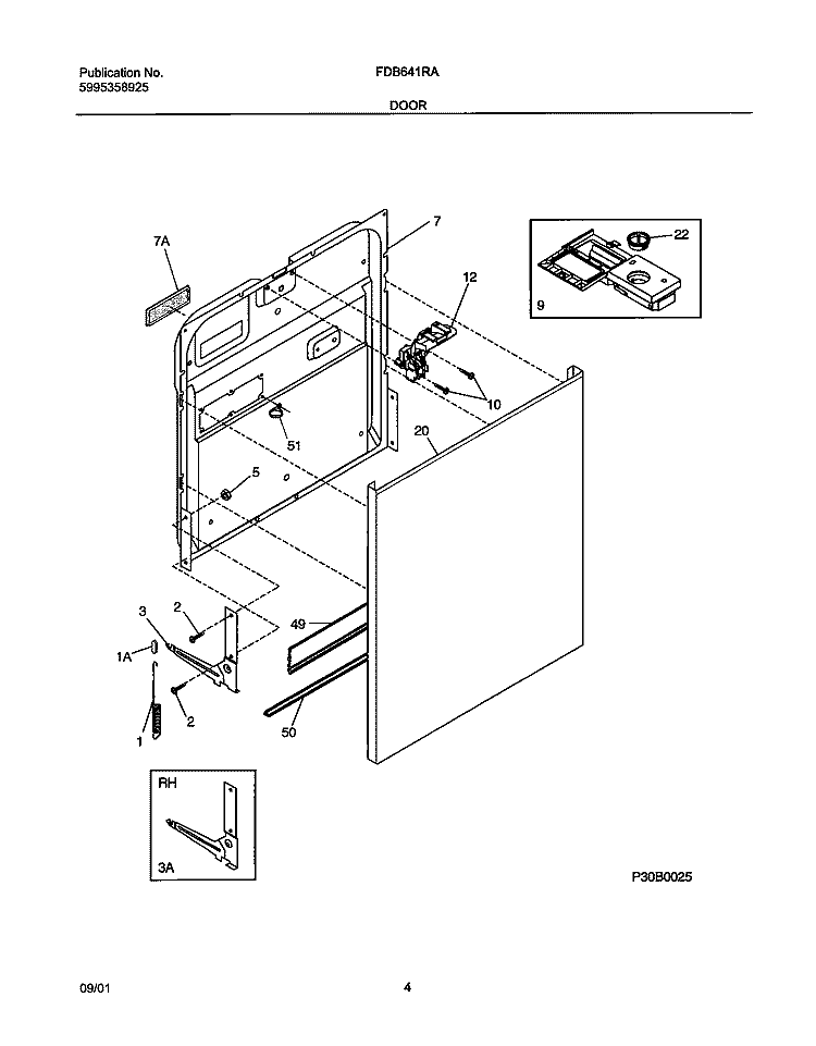 DOOR Diagram and Parts List for FDB641RAB0  Frigidaire Dishwasher