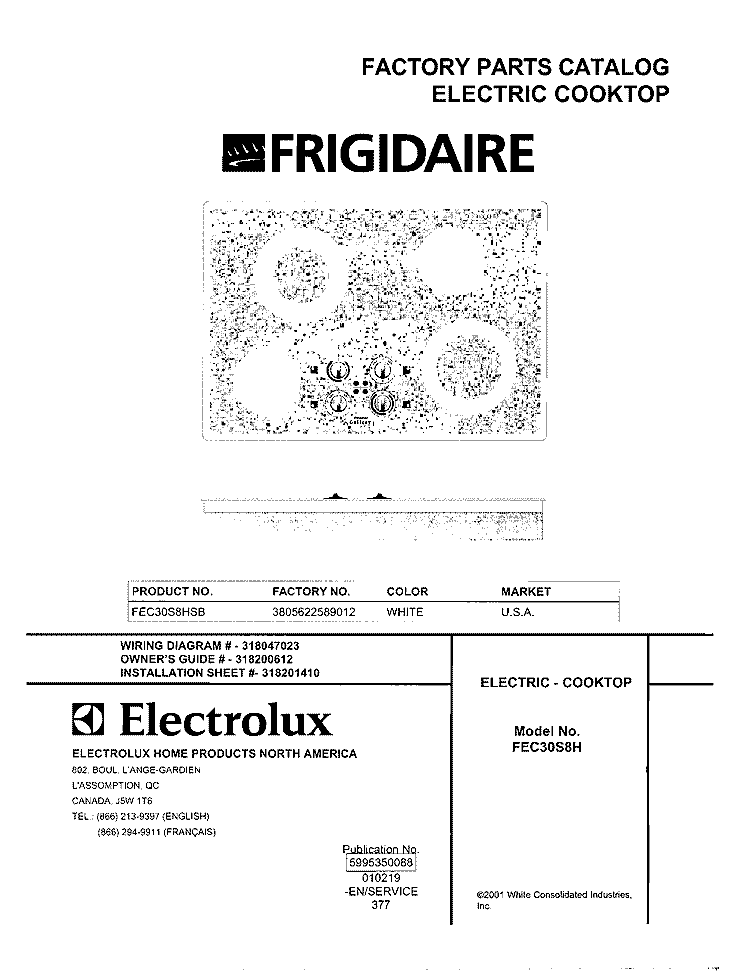 COVER Diagram and Parts List for FEC30S8HSB  Frigidaire Cooktop