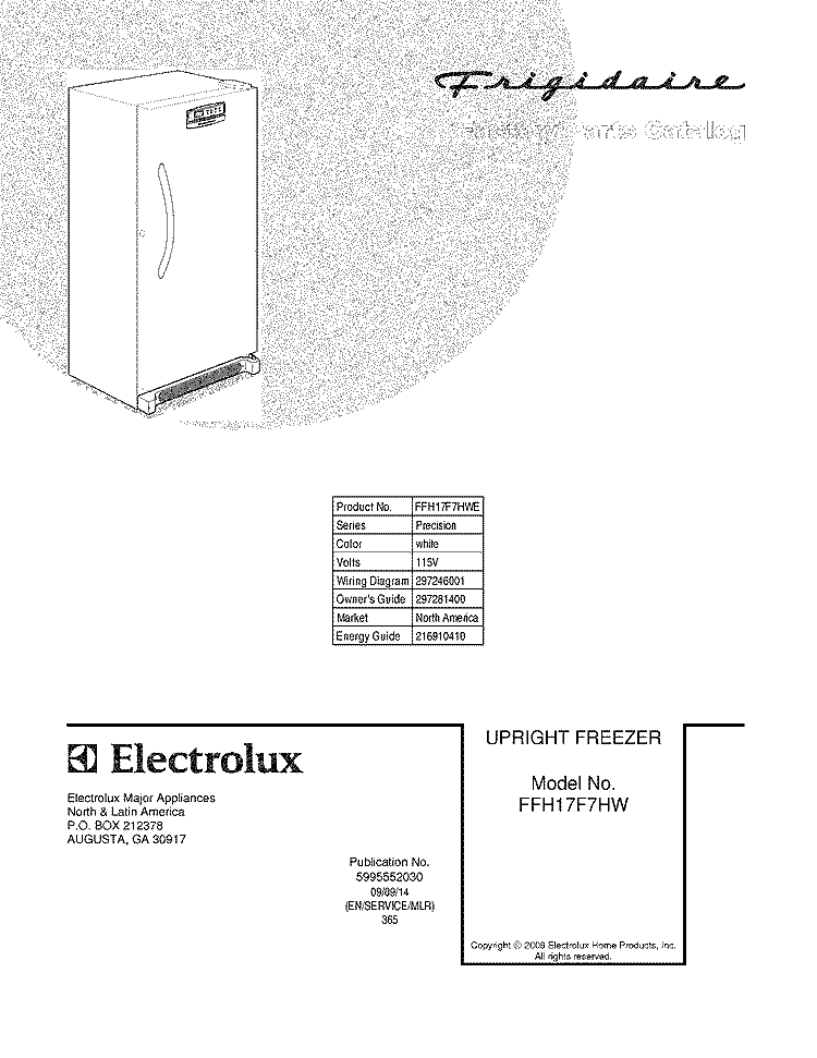 COVER Diagram and Parts List for FFH17F7HWE  Frigidaire Freezer