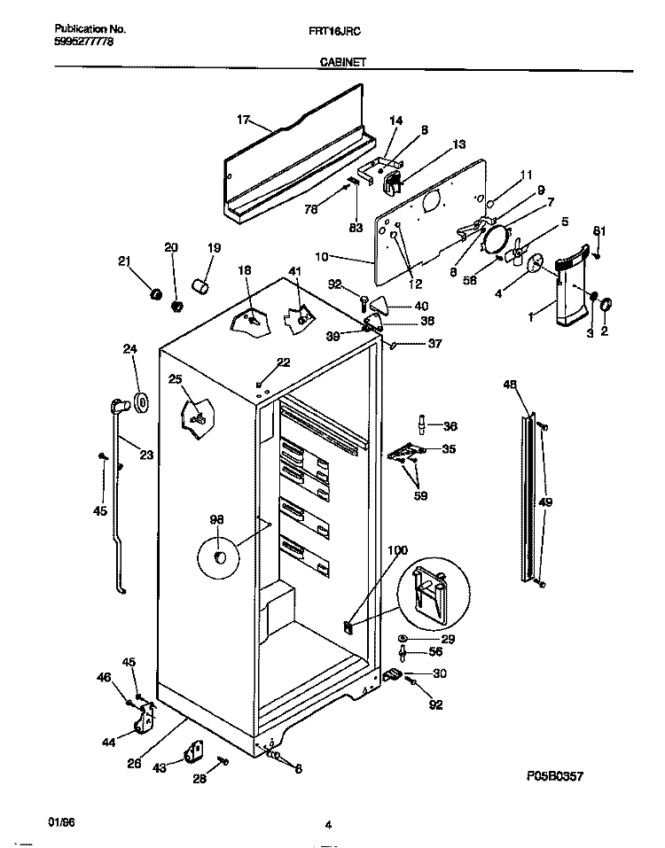CABINET Diagram and Parts List for FRT16JRCD1  Frigidaire Refrigerator